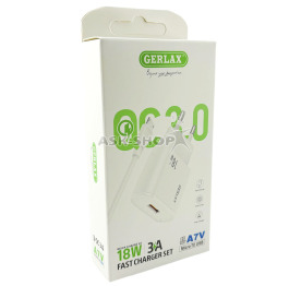 МЗП microUSB Gerlax A7V 3A/QC3.0 1м біл