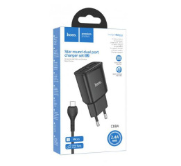 .СЗУ microUSB Hoco C88A 2.4A/2USB/12W білий 1м (12)