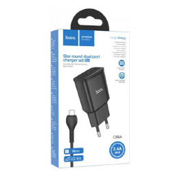 .СЗУ microUSB Hoco C88A 2.4A/2USB/12W білий 1м (12)