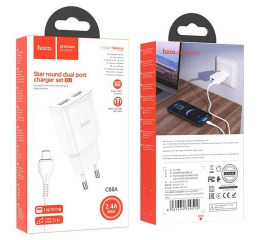 МЗП iPhone Hoco C88A 2.4A/2USB 1м біл