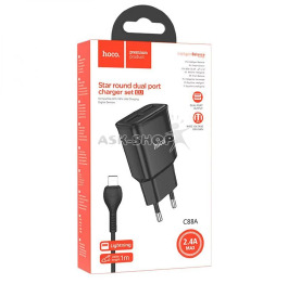 МЗП iPhone Hoco C88A 2.4A/2USB 1м чор