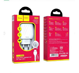 МЗП Type-C HOCO C78A 2.4A/2USB/12W 1м біл