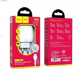 МЗП Type-C HOCO C78A 2.4A/2USB/12W 1м біл