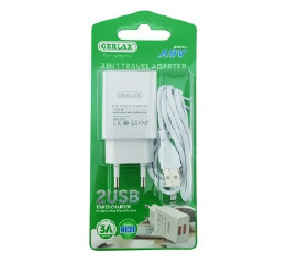 МЗП microUSB Gerlax A9V 3A/2USB/15W/блістер 1м біл