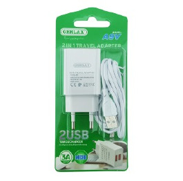МЗП microUSB Gerlax A9V 3A/2USB/15W/блістер 1м біл