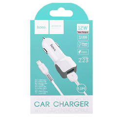 АЗП iPhone Hoco Z23 2.4А/12W/2USB біл