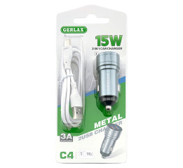 АЗП Type-C Gerlax C4T 3А/2USB/15W блистер метал