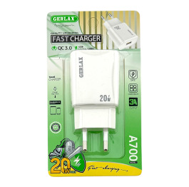 Блочок USB Gerlax A700 3A/1USB/20W/QC3.0/бліс біл