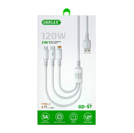 Кабель 3в1 Gerlax GD-57 5A/120W/OD3.8 1,2м сір
