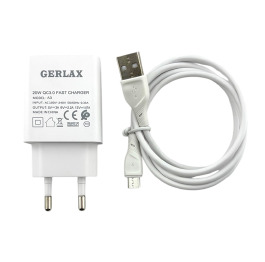 МЗП microUSB Gerlax A3V 3A/1USB/20W/QC3.0 біл