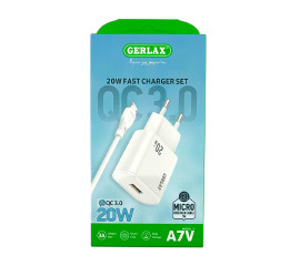 МЗП microUSB Gerlax A7V 3A/1USB/20W/QC3.0 біл