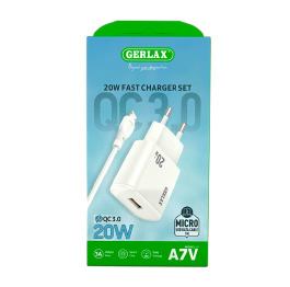МЗП microUSB Gerlax A7V 3A/1USB/20W/QC3.0 біл
