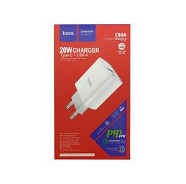 Блочок 2в1 (USB+PD) Hoco C80A БІЛ USB/18W/QC3.0/PD20W