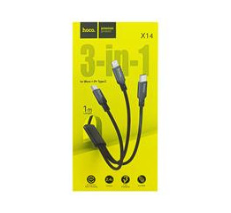 Кабель 3в1 (iPhon/Micro/Type-C) Hoco X14 2.4A ткан чор