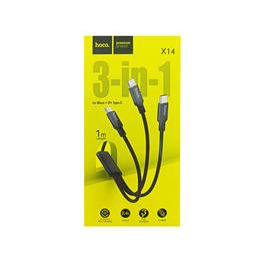 Кабель 3в1 (iPhon/Micro/Type-C) Hoco X14 2.4A ткан чор