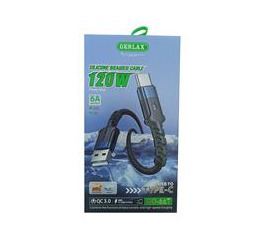 Кабель Type-C Gerlax GD-66T 6A/120W/QC3.0 ткан чор