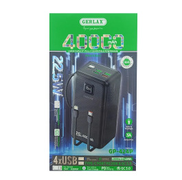 Павербанк 40000mA Gerlax GP-424P 4USB/3A/PD20W/22.5W/QC3.0/ліхтар/LED