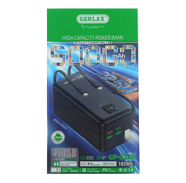 Павербанк  50000 Gerlax GP-524P 4USB/3A/PD20W/22.5W/QC3.0/ліхтарик/LED