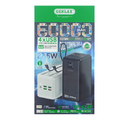 Павербанк 60000mA Gerlax GP-624P 4USB/3A/PD20W/22.5W/QC3.0/ліхтар/LED