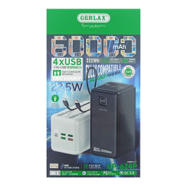 Павербанк 60000mA Gerlax GP-624P 4USB/3A/PD20W/22.5W/QC3.0/ліхтар/LED