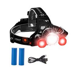 Ліхтар налобний Police 3000-T6+2XPE(RED), 2x18650, signal light, ЗУ Type-C