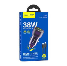 АЗП Micro Hoco Z52 3А/1USB/38W/QC3.0/PD20W фіолет