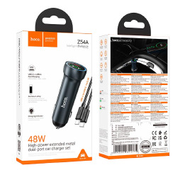АЗП Type-C (PD+USB) Hoco Z54A 3A/1USB/PD48W сір