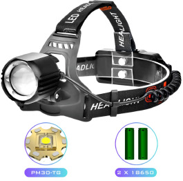 Ліхтар налобний PLD-T115-PM30-TG, 2x18650, ЗП Type-C, zoom