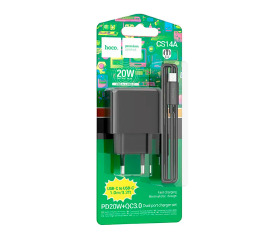 МЗП Type-C (PD+USB) Hoco CS14A 3A/1USB/QC3.0/PD20W чор