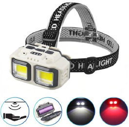 Ліхтар налобний HX-816S-2COB(white+red), Waterproof, 1x18650,Type-C