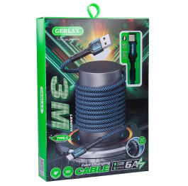 Кабель Type-C 3м Gerlax GD-54T3 6A/QC3.0 ткан син