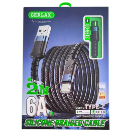 Кабель Type-C 2м Gerlax GD-66T2 6A/120W/QC3.0 ткан чор