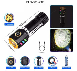 Ліхтар NIGHT VISION 301-3XTE, 1x18650 Type-C, магніт
