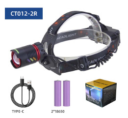 Ліхтар налобний NIGHT VISION CT012-2R-TG, 2x18650, ЗП Type-C, zoom