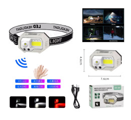 Ліхтар налобний SH-S9-XPE+COB+3SMD(Red), Motion Sensor,акум, ЗП Type-C