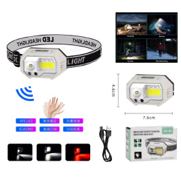 Ліхтар налобний SH-S9-XPE+COB+3SMD(Red), Motion Sensor,акум, ЗП Type-C