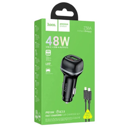 АЗП Type-C (PD+USB) Hoco Z58A 3A/1USB/48W/PD30W/QC3.0 чор