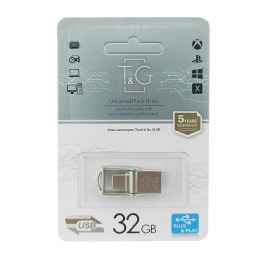 USB  32GB 2.0 T&G 104 USB+Type-C сталева (коротка)
