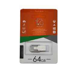 USB  64GB 2.0 T&G 104 USB+Type-C сталева (коротка)