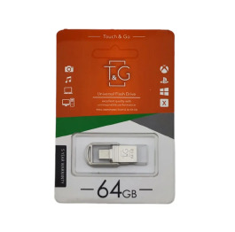 USB  64GB 2.0 T&G 104 USB+Type-C сталева (коротка)